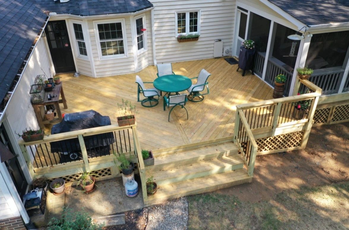 Pressure-treated deck with a covered porch