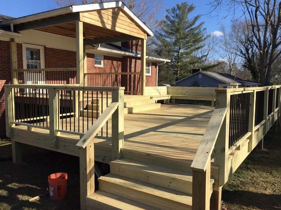 Backyard deck with railing