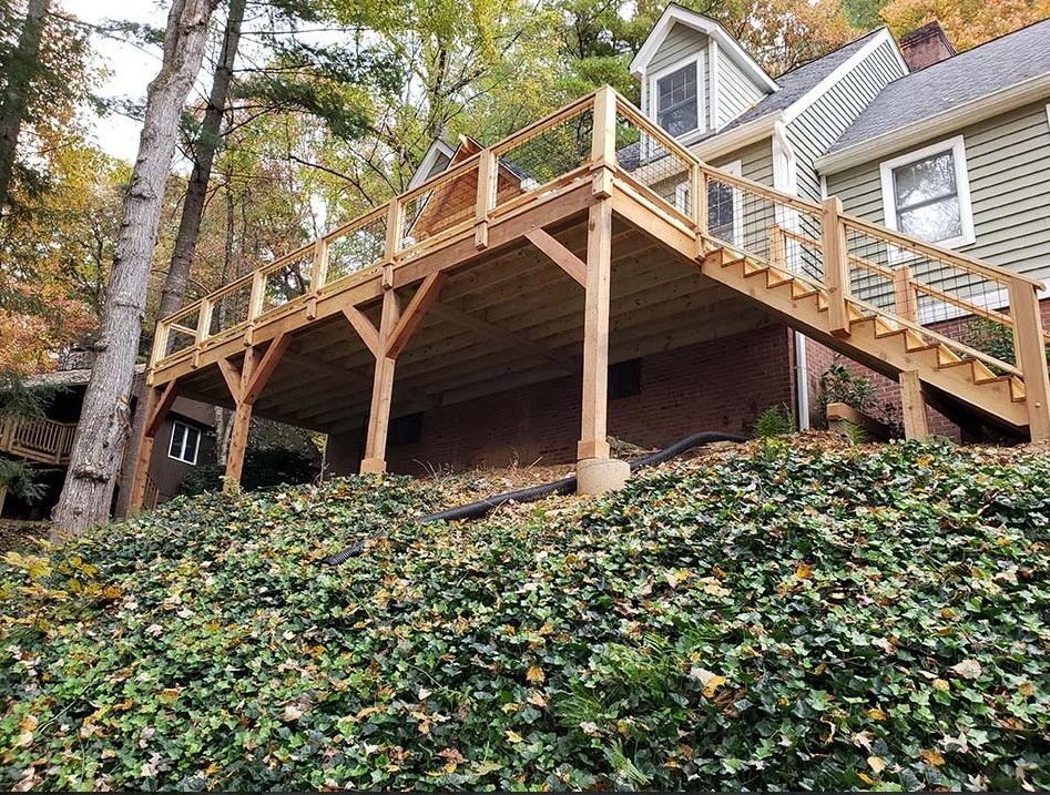Deck with a covered gable porch