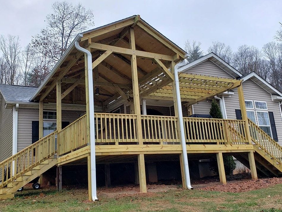 Elevated deck on a sloped lot